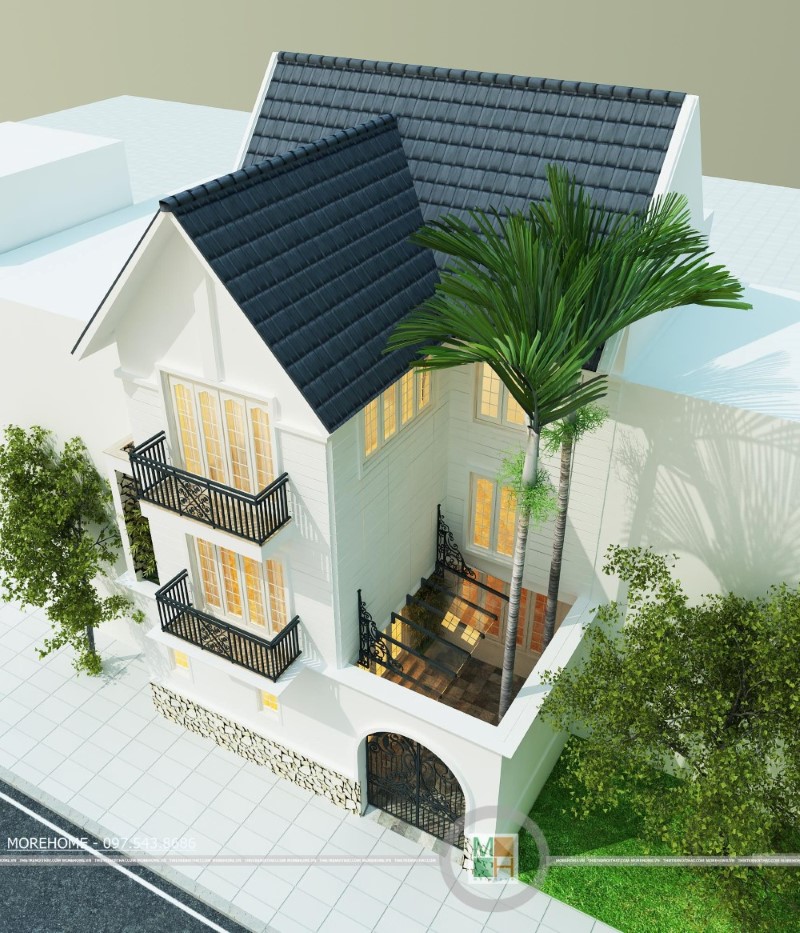 Thiết kế kiến trúc hiện đại cho biệt thự 3 tầng mái thái tại KĐT Việt Hưng Long Biên Hà Nội