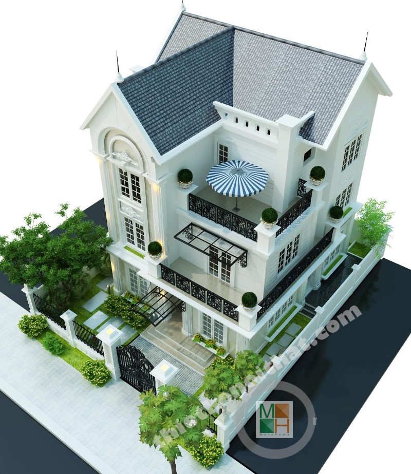 Thiết kế kiến trúc biệt thự mái thái phong cách tân cổ điển cao cấp tại KĐT Việt Hưng Long Biên Hà Nội
